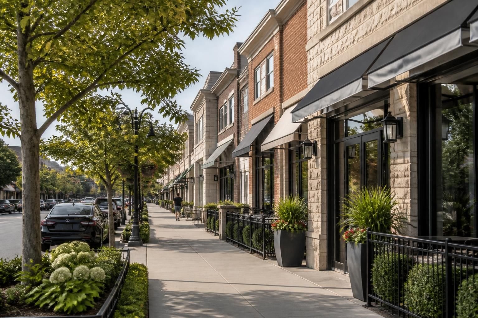Tidy storefronts and tree-lined streets in Bathurst Manor.