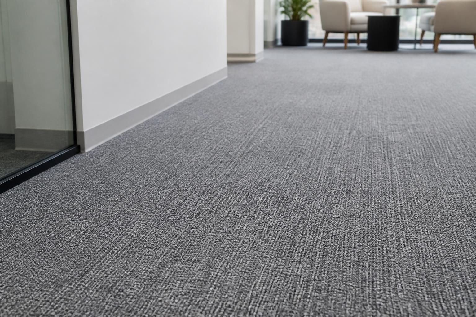 Freshly cleaned carpet in a bright commercial interior.